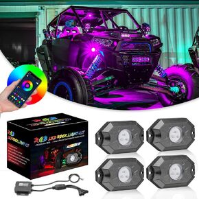 RGB Rock Lights Kits, Niwaker 4 pods RGB LED Rock Lights with Bluetooth Control Multicolor Neon LED Lights Underglow Lights for Truck ATV UTV SUV Boat Off Road