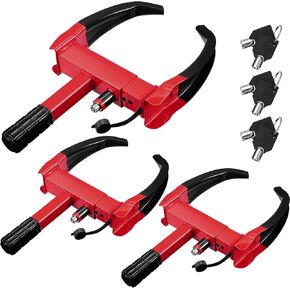 3 Pcs Wheel Lock for Cars, Heavy Duty Trailer Wheel Lock Universal Security Tire Lock Anti Theft Lock for Vehicles Boot SUV ATV Boat Motorcycle Golf Cart Deterrent Bright Color (Red, Black)