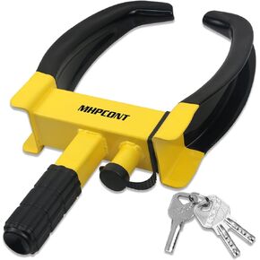 Tire Lock Wheel Clamp Lock Adjustable Security Trailer Wheel Lock Anti Theft Fit Max 11.7" Tire Width for ATV RV SUV Car Golf Cart Boats Motorcycles Great Deterrent Bright Black-Yellow (3 Keys)