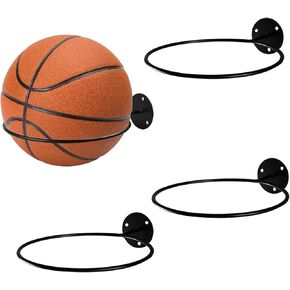 Basketball Holder Wall Mount, Ball Holder Wall Mount, Universal Metal Ball Holder for Basketball Football Volleyball Soccer Storage Display (4 Pieces, Black)