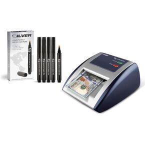 AccuBANKER D450 Counterfeit Money Checker Machine with Magnetic, Infrared, Watermark and Micro-Printing Detection & 5-Pack Counterfeit Bill Detector Pens Bundle
