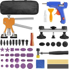 Yellow Jacket Auto Dent Puller Tool Kit, 56 PCS Dent Repair Tools Paintless Dent Removal Kit with Bridge Puller, Golden Lifter for Auto Body Dent Repair