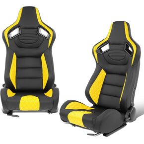 DNA MOTORING Universal Reclinable Racing Seats with Bottom Mount Sliders,21" W X 22" D X 38" H,Black/Yellow,RS-JBR-003-YE