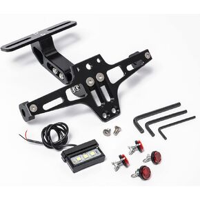 Kronox Motorcycle License Plate Bracket - Universal Fender Eliminator Kit includes Plate Holder LED Light, and reflective bolts.