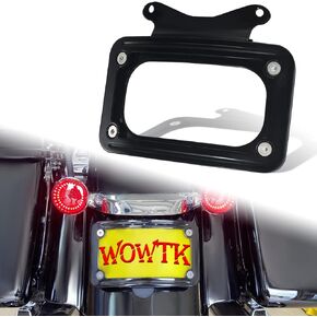 WOWTK Rear Fender Curved License Plate Frame w/White LED Lighting fits for Harley Road Glide Road King Street Glide FLHRXS, FLHX, FLHXS, FLHXST, FLTRX, FLTRXS, and FLTRXST 2010-2023, Black