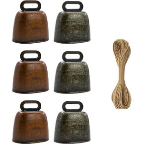 MrMrKura 6 Pack Cow Horse Sheep Grazing Copper Bells Set Anti-lost Hanging Neck Cowbell Small Brass Bell Iron Vintage Bells Bronze and Copper Bells with Hemp Rope