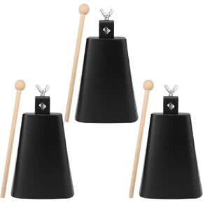 3 Packs 6 inch Metal Steel Cow Bell Noise Makers, Cow Bell with wooden mallets for Drumsets, Weddings, Football Cheering, and More, by GENHAKON
