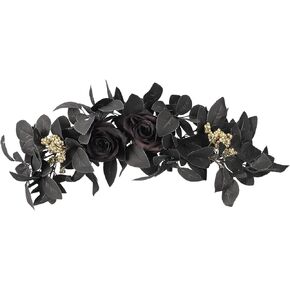 Artificial Flower Swag, Rose Eucalyptus Floral Swag Black Decorative Swag, Decorative Swag with Black Eucalyptus Leaves for Halloween Home Front Door Lintel Wedding Arch Party Tabletop Wall Decor(A1)