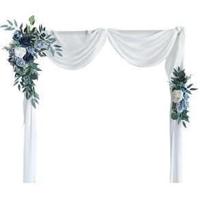 Artificial Wedding Arch Flowers Kit (Pack of 2) Dusty Blue Rose Flower Garlands with Willow Leaves Greenery Swag Floral Arrangement for Wedding Ceremony Reception Backdrop Decor