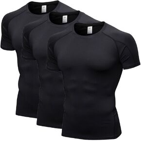 LANBAOSI 3 Pack Men's Compression Shirts Short Sleeve Compression Base Layer Cool Dry Athletic Undershirt Workout T Shirt