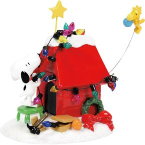 Department 56 Peanuts Decoration, Snoopy’s Dog House, Woodstock, Christmas Lights, 8", Red