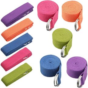10 Pcs Yoga Strap 8Ft Yoga Stretching Exercise Band Yoga Belt with Adjustable Metal D Ring Buckle Loop for Yoga, Pilates, Dance, Daily Stretching, Physical Therapy, Gym Workout (8 Ft)