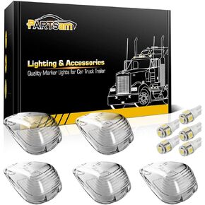 Partsam 5X Clear Cab Marker Light + 5X White 5050-SMD 194 168 T10 LED Bulb Compatible with Ford E150 E250 E350 E450 F150 F250 F350 F450 F550 Super Duty Pickup Trucks 1999-2016