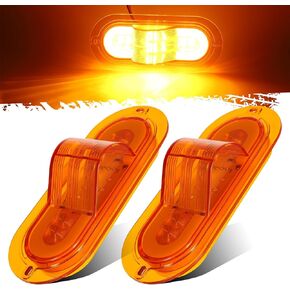 Partsam 2Pcs 6 Inch Oval Led Mid Ship Turn Signal and Side Marker Clearance Lights Amber Lens Sealed with 3-Wire Pigtail for Led Trailer Lights, Weathertight Plug