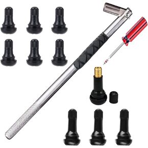 Dr.Roc Tire Valve Stem Puller Tools Set –1 x Valve Stem Installer, 10 x Brass and Ozone Resistant EPDM Snap-in Tire Valve Stem with Valve Cores (6 x TR412,4 x TR413), 1 x Valve Core Remover