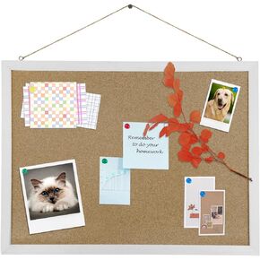 Cork Board Bulletin Board, 15.7"X 12" Cork Board, Rectangle White Oak Wood Finish Frame, Wall Mounted Cork Board for Office Home and School(Pins, Eye Bolts, gaskets, Screws)
