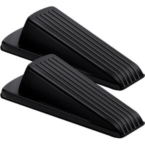 Door Stoppers for Bottom of Door on Floor, Premium Rubber Stoppers Wedge, Door Stops for Carpet Heavy Duty, Door Stoppers for Bottom of on Tile, Concrete, Wooden Floor, Door Gaps (Black, 2 Pack)