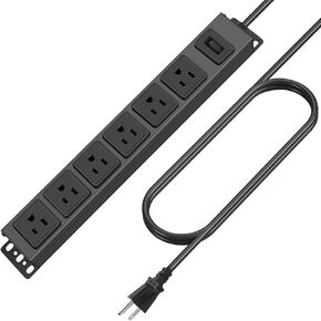 HHSOET Metal 360° Rotating Mountable Power Strip, 6 Outlet Gaming Table Mounted Outlet Strip, Heavy Duty Wall Mount Surge Protector with Switch, 15A 125V 1875W, 6ft Power Cord.(Black)