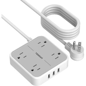 TESSAN Surge Protector Flat Extension Cord 25Ft, Flat Plug Power Strip | 4 Outlets 3 USB Ports (1 USB C), 900 Joules Protection, Multiple Wall Outlet Extender Suitable for Home Office Dorm, in Kuwait