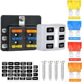 12 Way 12V Fuse Box Blade with LED Warning Indicator Fire Protection Damp-Proof Cover 12 Circuit Independent Positive Negative Fuse Panel with Negative Bus Fuse Box for 12V/24V Vehicle Car Boat Auto