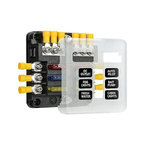 12 Volt Fuse Block Box, Waterproof Boat Fuse Panel with LED Warning Indicator 6 Circuits with Negative Bus ATC/ATO Blade Fuse for Car Marine RV Truck Trailer DC 12-24V(Fuses and Terminals Included)