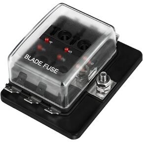 6-Way RV Fuse Block Blade Fuse Box DC12~32V 12V Junction Box Jtron LED Indicator Fuse Block for Blown Fuse Protection Cover 100 Amps for Automotive Car Boat Marine Trike