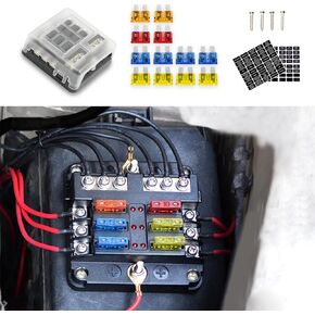 12 Volt Fuse Block, Waterproof Boat Fuse Panel, 6 Way 12V Fuse Box with LED Indicator Waterpoof Cover, 6 Circuits with Negative Bus Fuse Box Fit for 12V-32V Automotive Truck Boat RV Van Vehicle