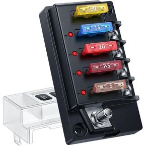 EXTRACTME 12V Fuse Block, 4 Circuit 12 Volt Blade Fuse Box Kit with LED Indicator, ATO Blade Fuse Block Compact with Cover, Fuse Panel Relay Box Kit for 12V/24V Automotive Marine Truck Car Boat RV