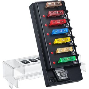 EXTRACTME 12V Fuse Block, 4 Circuit 12 Volt Blade Fuse Box Kit with LED Indicator, ATO Blade Fuse Block Compact with Cover, Fuse Panel Relay Box Kit for 12V/24V Automotive Marine Truck Car Boat RV