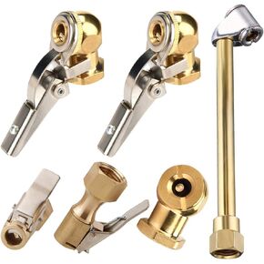 Aulufft 6Pcs 1/4 Inch Air Chuck Set FNPT Dual Head Air Chuck,Open Flow Chuck, Closed Ball Air Chuck,Closed Flow Straight Tire Chuck with Clip for Inflator Pressure Gauge Compressor Accessories