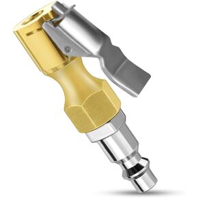 Air Chuck with Clip Tire Inflator Compressor with Clip Closed Flow Lock Brass Tire Chuck Hose Connect Accessories Heavy Duty Inflator Gauge Compressor Accessories Locking Tire InflatorAdapter Connect