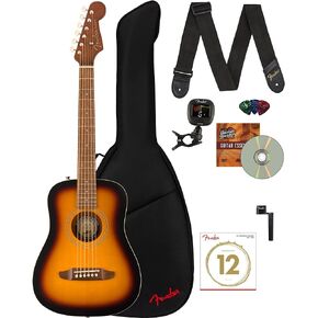 Fender Sonoran Mini Dreadnought Guitar Bundle with Gig Bag, Strap, Clip-on Tuner, Strings, String Winder, Picks, and Austin Bazaar Instructional DVD - Natural