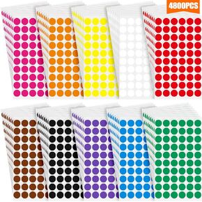4800 Pieces 1/2 Inch Round Color Circle Dot Sticker Labels 10 Assorted Colors Circle Dot Labels Coding Sticker Adhesive Colored Sticker Solid Color Round Sticker for Coloring, Marking, Organizing