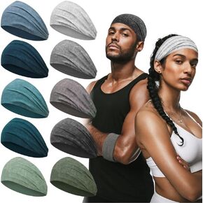 MYKURS 10 PCS Workout Headbands for Men and Women, Wide Sweat Bands Yoga Headbands No Slip, Mens Sports Headbands for Long Hair