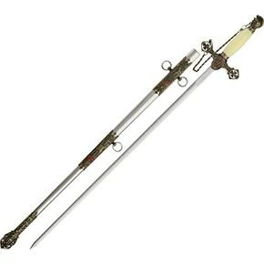 Szco Supplies 37" Masonic Knight of Templar Replica Ceremonial Long Sword with Adorned Scabbard, White, One Size (926827)