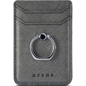 Phone Card Holder with Ring Grip for Back of Phone,Adhesive Stick-on Credit Card Wallet Pocket for iPhone,Android and Smartphones Rosegold