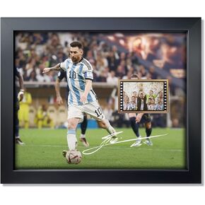 Signed Lionel Messi World Cup 2022 Film Photo Collage,Messi Memorabilia Framed Poster, Gifts for Soccer Ball Fans on Birthday Thanksgiving Christmas 10x8 Inches