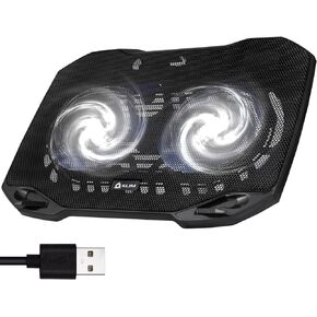 KLIM Pro Laptop Cooling Pad - NEW 2023 - Powerful Rapid Action Laptop Cooler - Sturdy Laptop Stand with Fan - Ventilador para laptop - Portable and Quiet - 2 USB Ports - PC Mac - 10-15.6" - Black/Blue