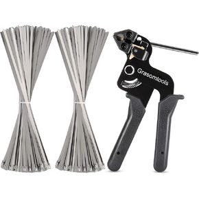 200PCS Stainless Steel Cable Ties and Metal tie wrap Gun,Zip Tie Tool,Cable Tie Gun for Stainless Steel Cable Ties, 4.6 * 270mm Stainless Steel Cable Ties