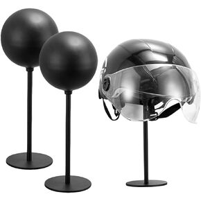 Motorcycle Helmet Rack, 2PCS Motorcycle Hanger Stand Cap Wig Holder Helmet Display Hanger Stand, Ball Shape Desktop Helmet Hanger for Coats, Caps, Football Baseball, Rugby Helmet Accessories (Black) in Kuwait