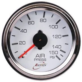 RACETECH 52mm 2-1/16" Mechanical Air Suspension Gauge(0~150PSI) with White Face/Chrome Rim