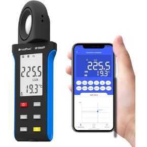 HOLDPEAK Handheld Light Meter Bluetooth, 1-400000Lux Illuminance Meter with 270° Rotatable, Large LCD Screen, Digital Light Meter with Temperature Measurement for Plants, Photography Studio, Home