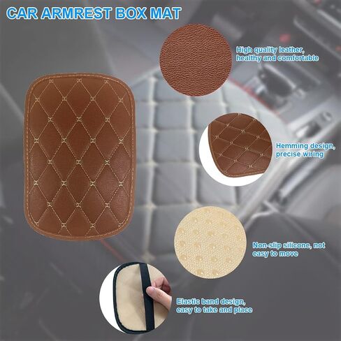 Auto Center Console Pad, PU Leather Car Armrest Seat Box Cover, Waterproof Center Console Box Cushion, Non Slip Soft Vehicle Armrest Protector, Car Accessories for SUV, Truck, Car (Coffee/Beige) in Saudi Arabia