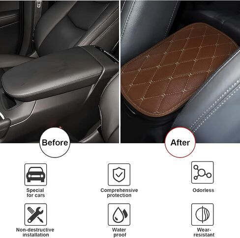 Auto Center Console Pad, PU Leather Car Armrest Seat Box Cover, Waterproof Center Console Box Cushion, Non Slip Soft Vehicle Armrest Protector, Car Accessories for SUV, Truck, Car (Coffee/Beige) in Saudi Arabia