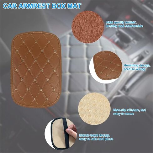 Auto Center Console Pad, PU Leather Car Armrest Seat Box Cover, Waterproof Center Console Box Cushion, Non Slip Soft Vehicle Armrest Protector, Car Accessories for SUV, Truck, Car (Coffee/Beige) in Saudi Arabia