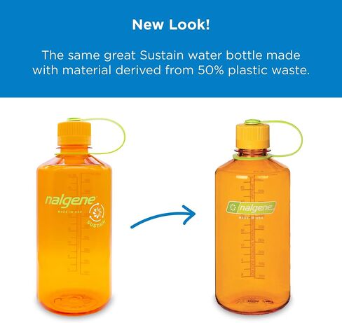 زجاجة مياه Nalgene Sustain Tritan خالية من مادة BPA مصنوعة من مواد مشتقة من 50% من النفايات البلاستيكية، 32 أونصة، فم ضيق، رمادي in Kuwait