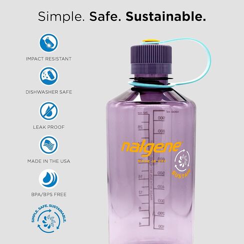 زجاجة مياه Nalgene Sustain Tritan خالية من مادة BPA مصنوعة من مواد مشتقة من 50% من النفايات البلاستيكية، 32 أونصة، فم ضيق، رمادي in Kuwait