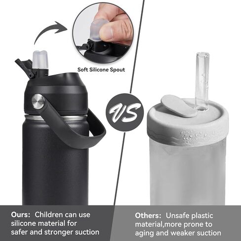 Stainless Steel Insulated Water Bottle, 24oz Double Wall Vacuum Insulated Water Bottle Leak Proof with Silicone Straw, Wide Mouth Lid, BPA Free, Keep Cold and Hot, 24oz, Black in Saudi Arabia