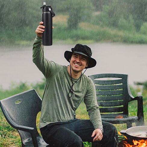Stainless Steel Insulated Water Bottle, 24oz Double Wall Vacuum Insulated Water Bottle Leak Proof with Silicone Straw, Wide Mouth Lid, BPA Free, Keep Cold and Hot, 24oz, Black in Saudi Arabia