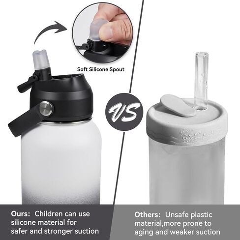 Stainless Steel Insulated Water Bottle, 24oz Double Wall Vacuum Insulated Water Bottle Leak Proof with Silicone Straw, Wide Mouth Lid, BPA Free, Keep Cold and Hot, 24oz, Black in Saudi Arabia